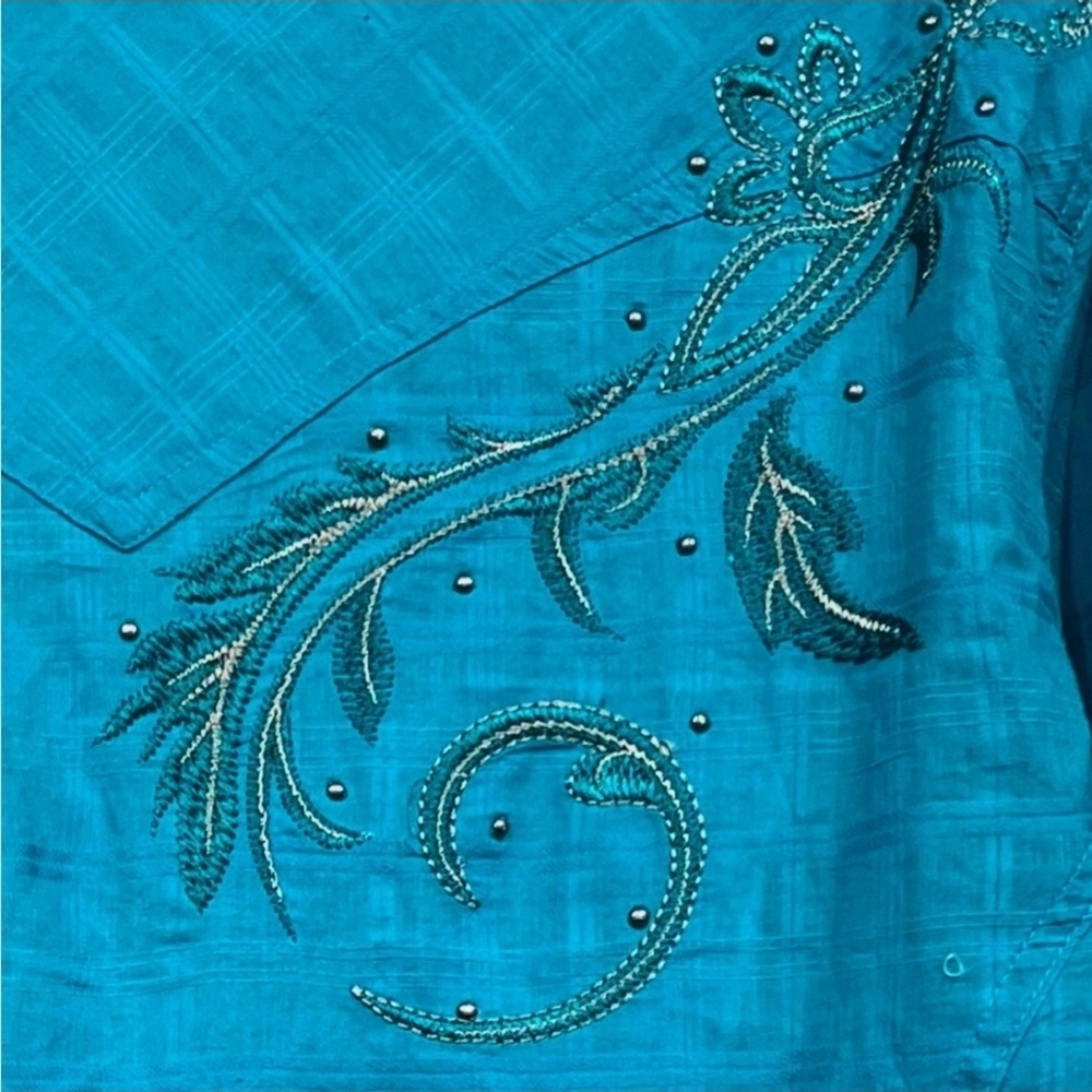 Wrangler Turquoise Embroidered Button Down Shirt XXL - Picture 10 of 16